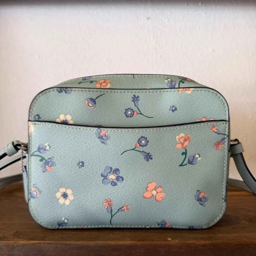 Coach C8699 Mystical Floral Print Mini Camera Crossbody Bag Light‎ Teal